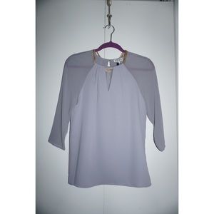 Reiss Blue Blouse with Sheer Sleeves